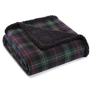 Sherpa Throw Blanket Tartan Plaid Fleece Sherpa Couch Bed Blanket Dark Green